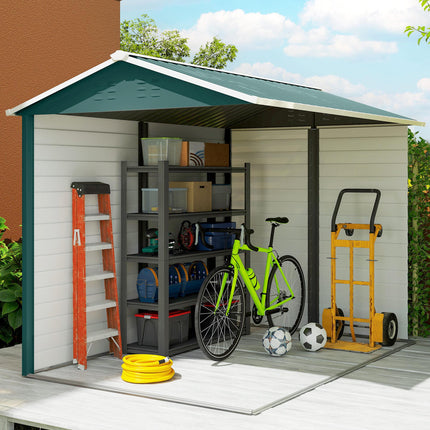 9FT x 6FT Galvanised Metal Garden Shed with Lockable Door and Ventilation - White & Green