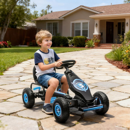 Kids Pedal Go Kart with Adjustable Seat and Inflatable Tyres - Blue