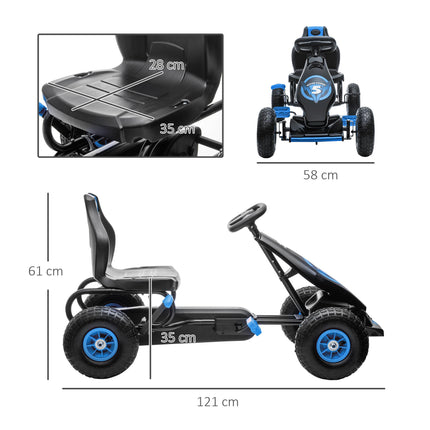 Kids Pedal Go Kart with Adjustable Seat and Inflatable Tyres - Blue