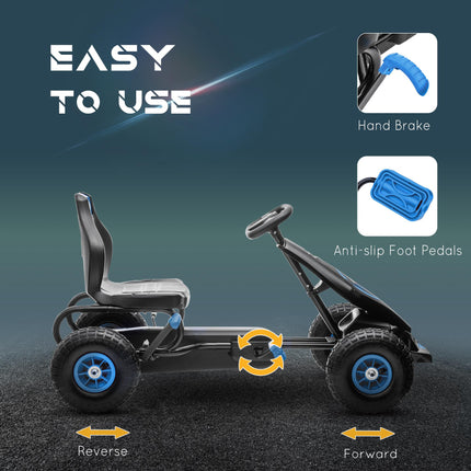 Kids Pedal Go Kart with Adjustable Seat and Inflatable Tyres - Blue