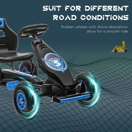 Kids Pedal Go Kart with Adjustable Seat and Inflatable Tyres - Blue