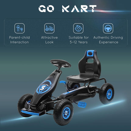 Kids Pedal Go Kart with Adjustable Seat and Inflatable Tyres - Blue