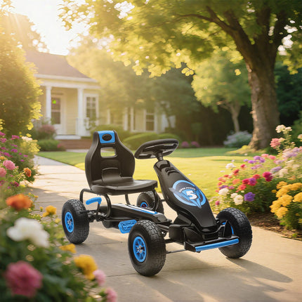 Kids Pedal Go Kart with Adjustable Seat and Inflatable Tyres - Blue