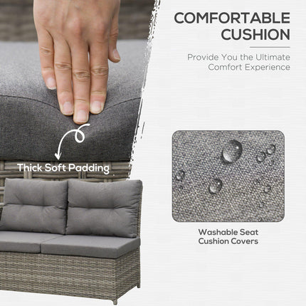 6-Piece Outdoor PE Rattan Garden Furniture Set with Sectional Sofa, Padded Cushions & Liftable Coffee Table - Grey