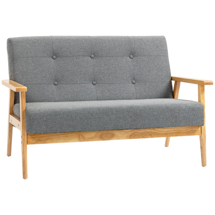 Modern 2-Seat Tufted Linen Sofa with Rubberwood Legs - Dark Grey
