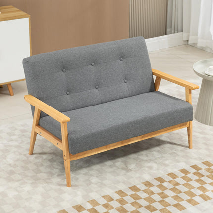 Modern 2-Seat Tufted Linen Sofa with Rubberwood Legs - Dark Grey