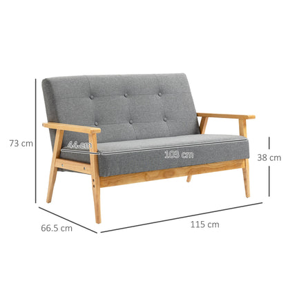 Modern 2-Seat Tufted Linen Sofa with Rubberwood Legs - Dark Grey