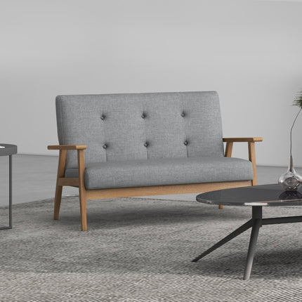 Modern 2-Seat Tufted Linen Sofa with Rubberwood Legs - Dark Grey