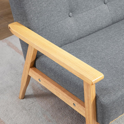 Modern 2-Seat Tufted Linen Sofa with Rubberwood Legs - Dark Grey