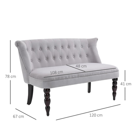 2 Seat Vintage Sofa Lounger with Wood Frame and Button Tufts - Grey