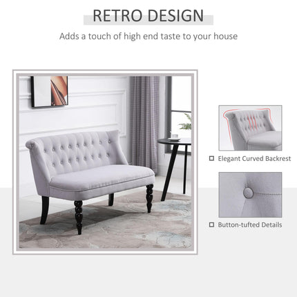 2 Seat Vintage Sofa Lounger with Wood Frame and Button Tufts - Grey