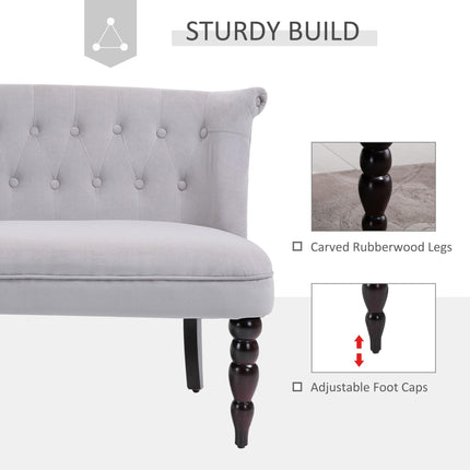2 Seat Vintage Sofa Lounger with Wood Frame and Button Tufts - Grey