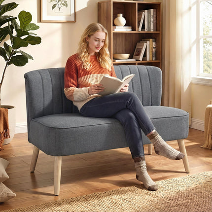 Modern Double Seat Loveseat Sofa with Wood Legs - Grey