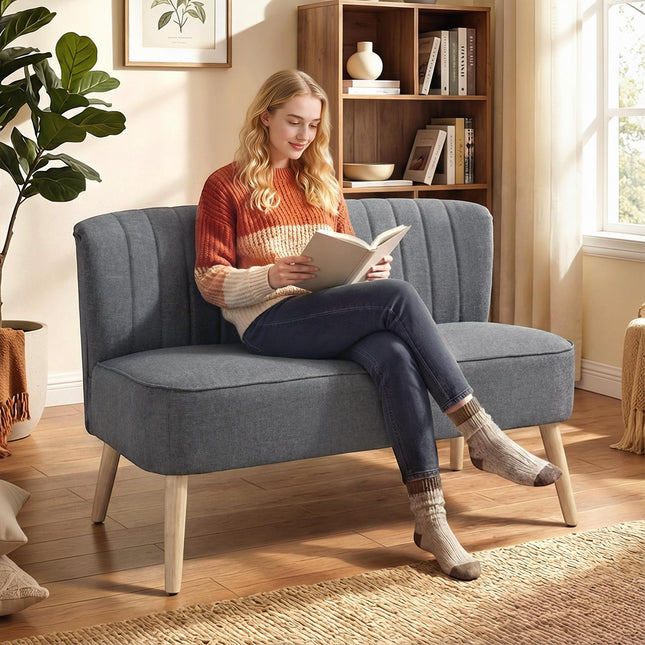 Modern Double Seat Loveseat Sofa with Wood Legs - Grey