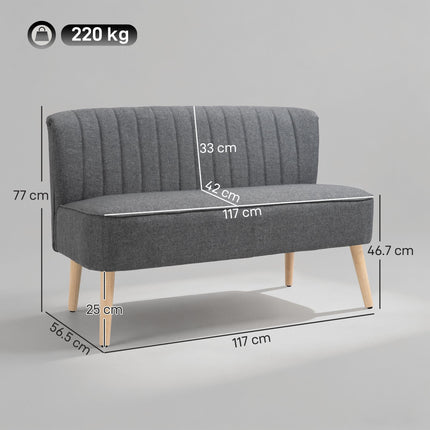 Modern Double Seat Loveseat Sofa with Wood Legs - Grey