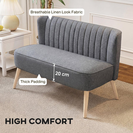 Modern Double Seat Loveseat Sofa with Wood Legs - Grey