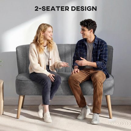 Modern Double Seat Loveseat Sofa with Wood Legs - Grey