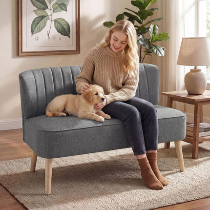 Modern Double Seat Loveseat Sofa with Wood Legs - Grey