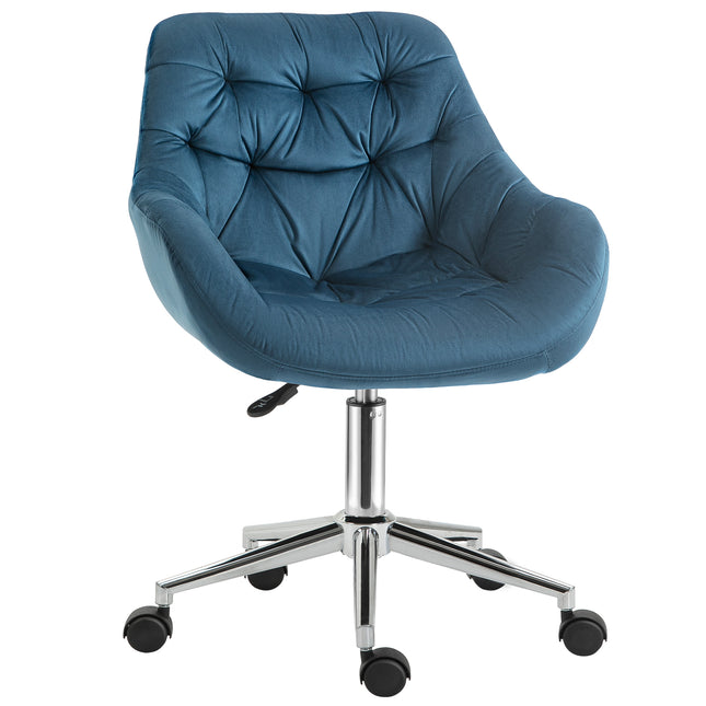 Ergonomic Velvet Home Office Computer Chair with Adjustable Height, Arm & Back Support - Blue