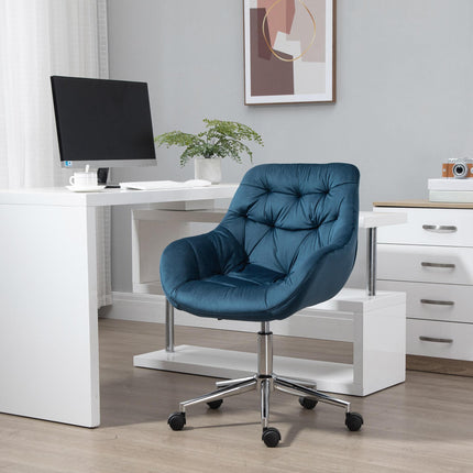 Ergonomic Velvet Home Office Computer Chair with Adjustable Height, Arm & Back Support - Blue