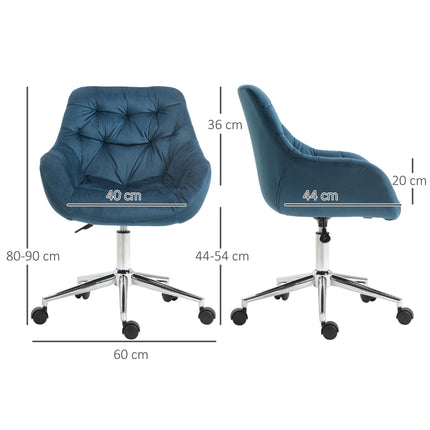 Ergonomic Velvet Home Office Computer Chair with Adjustable Height, Arm & Back Support - Blue