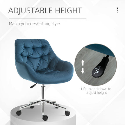 Ergonomic Velvet Home Office Computer Chair with Adjustable Height, Arm & Back Support - Blue
