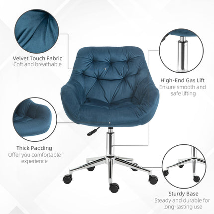 Ergonomic Velvet Home Office Computer Chair with Adjustable Height, Arm & Back Support - Blue
