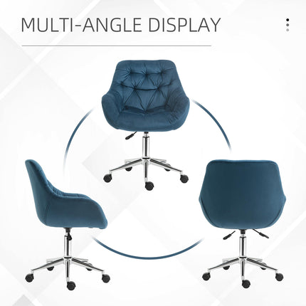 Ergonomic Velvet Home Office Computer Chair with Adjustable Height, Arm & Back Support - Blue