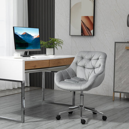Ergonomic Velvet Home Office Computer Desk Chair with Adjustable Height, Arm & Back Support - Grey