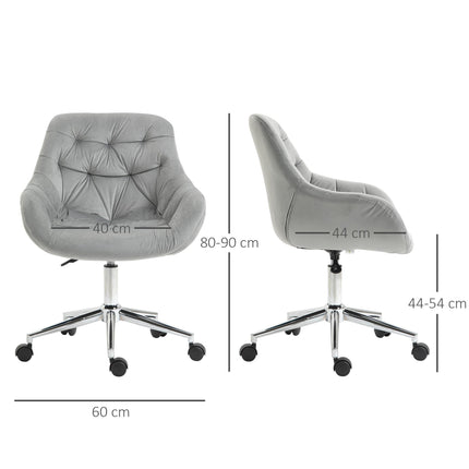 Ergonomic Velvet Home Office Computer Desk Chair with Adjustable Height, Arm & Back Support - Grey