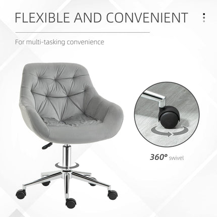 Ergonomic Velvet Home Office Computer Desk Chair with Adjustable Height, Arm & Back Support - Grey