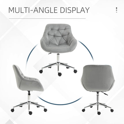 Ergonomic Velvet Home Office Computer Desk Chair with Adjustable Height, Arm & Back Support - Grey