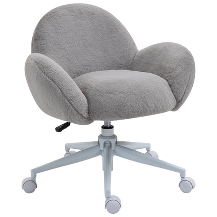 Fluffy Leisure Office Chair with Backrest, Armrest & Wheels - Grey