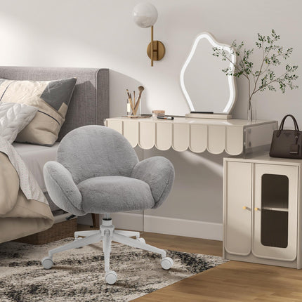 Fluffy Leisure Office Chair with Backrest, Armrest & Wheels - Grey
