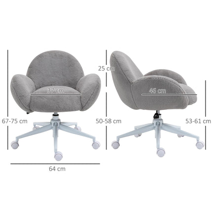 Fluffy Leisure Office Chair with Backrest, Armrest & Wheels - Grey