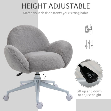 Fluffy Leisure Office Chair with Backrest, Armrest & Wheels - Grey