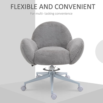 Fluffy Leisure Office Chair with Backrest, Armrest & Wheels - Grey