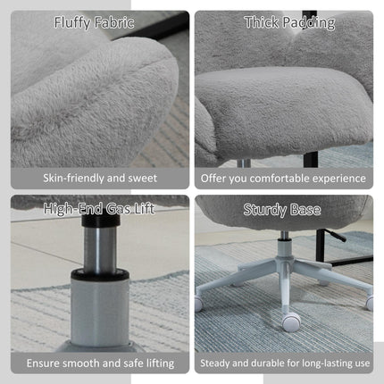 Fluffy Leisure Office Chair with Backrest, Armrest & Wheels - Grey