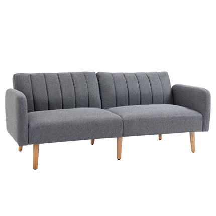 Two Seater Convertible Sofa Bed with Click Clack and Adjustable Split Backrest - Grey Linen