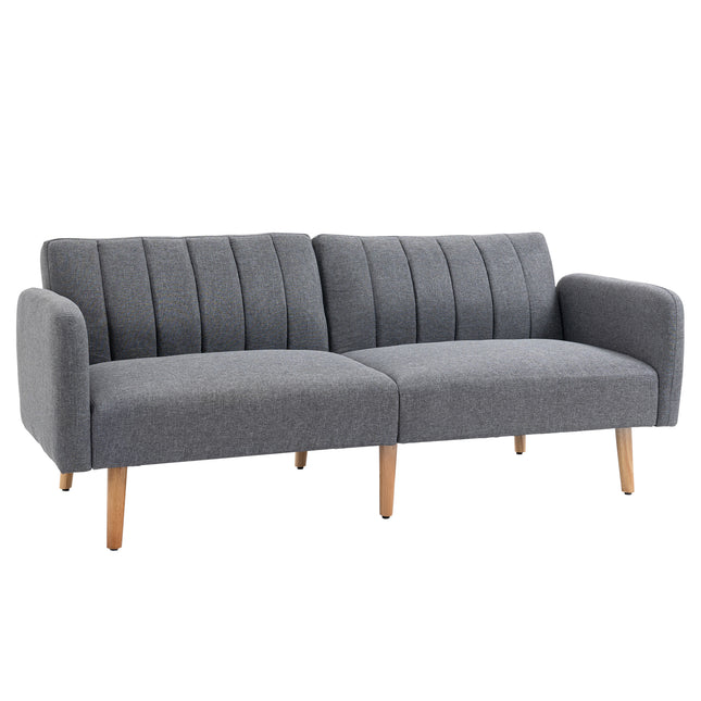 Two Seater Convertible Sofa Bed with Click Clack and Adjustable Split Backrest - Grey Linen