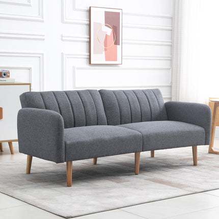 Two Seater Convertible Sofa Bed with Click Clack and Adjustable Split Backrest - Grey Linen