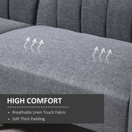 Two Seater Convertible Sofa Bed with Click Clack and Adjustable Split Backrest - Grey Linen