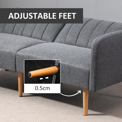 Two Seater Convertible Sofa Bed with Click Clack and Adjustable Split Backrest - Grey Linen