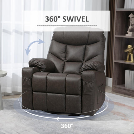 Manual Reclining Swivel Armchair with Footrest, Cup Holders & Pockets - Brown