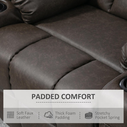 Manual Reclining Swivel Armchair with Footrest, Cup Holders & Pockets - Brown