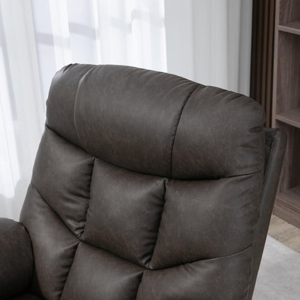 Manual Reclining Swivel Armchair with Footrest, Cup Holders & Pockets - Brown