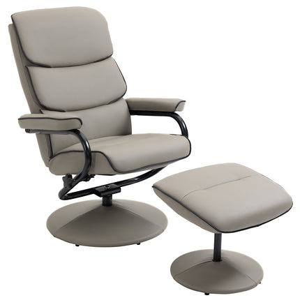 Recliner Chair and Ottoman Set with 360° Swivel, High Back, Footrest - Grey