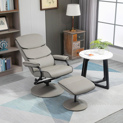 Recliner Chair and Ottoman Set with 360° Swivel, High Back, Footrest - Grey