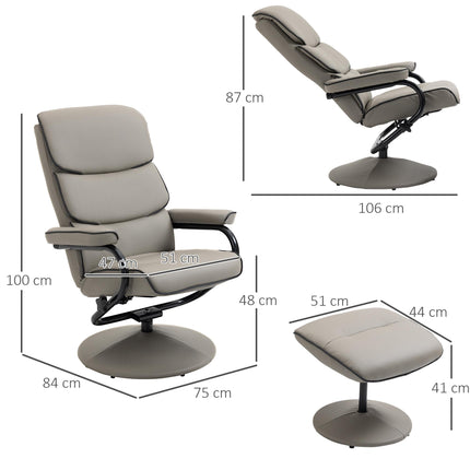 Recliner Chair and Ottoman Set with 360° Swivel, High Back, Footrest - Grey
