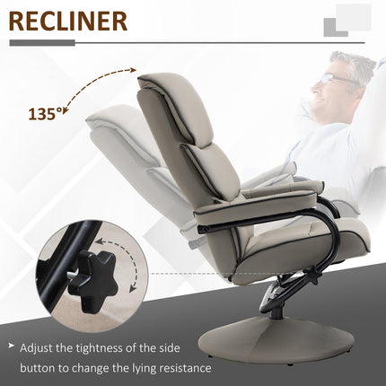 Recliner Chair and Ottoman Set with 360° Swivel, High Back, Footrest - Grey